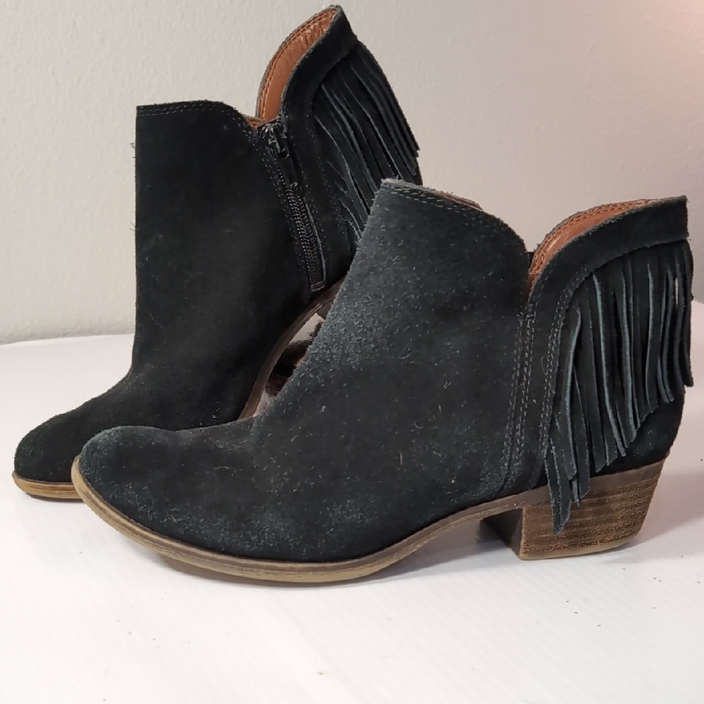 Lucky Brand Black Fringe Ankle Booties Size 7.5 Side Zip